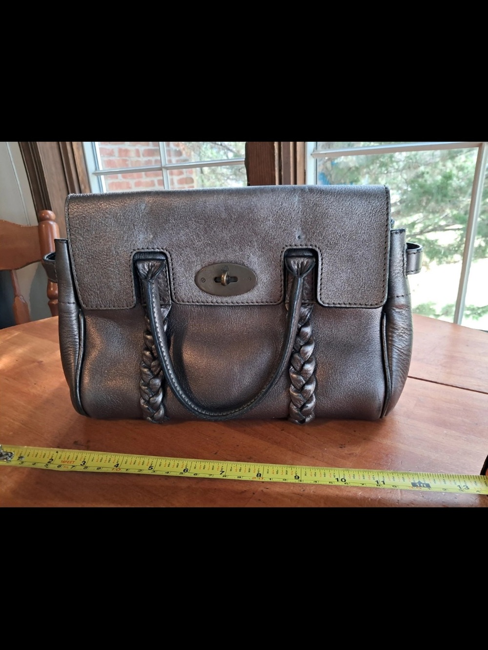 Mulberry Metallic Charcoal Braided-Handle Satchel